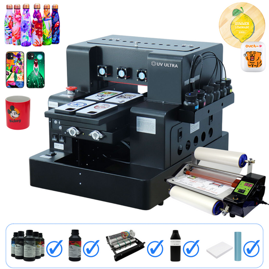 A4 L805 UV DTF Printer (Flatbed UV LED Printer + Laminating Machine) Bundle